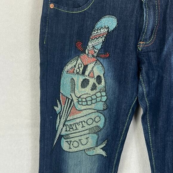 Ed Hardy X Christian Audigier Jeans Womens Size 30 Tattoo You Rhinestone Vintage - Picture 3 of 14